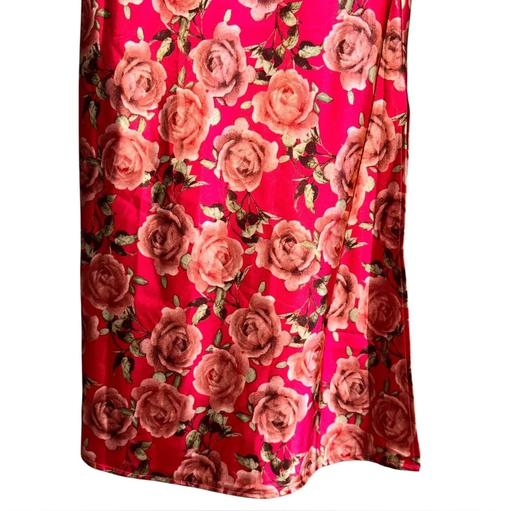 Wild Fable Women’s Satin Maxi Dress Red Floral Bodycon Size M NWT - Picture 5 of 16